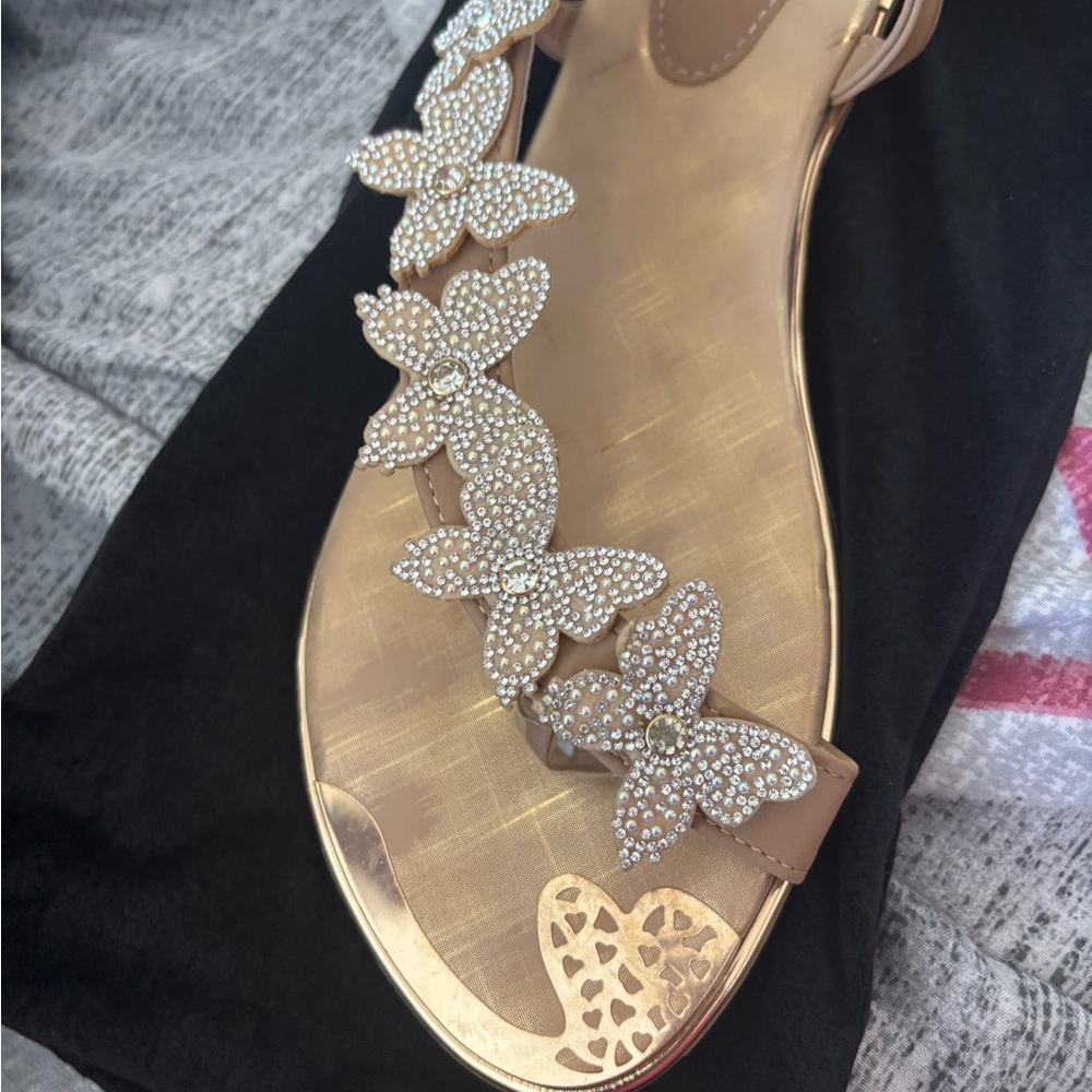 Essentials Tan and Gold Crystal Sandals